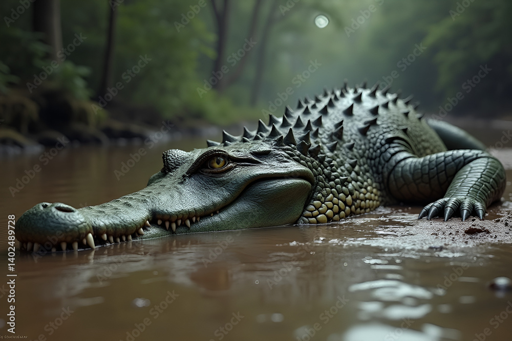Calm Crocodile Submerged in Murky Swamp Water Calm Crocodile Submerged in Murky Swamp Water