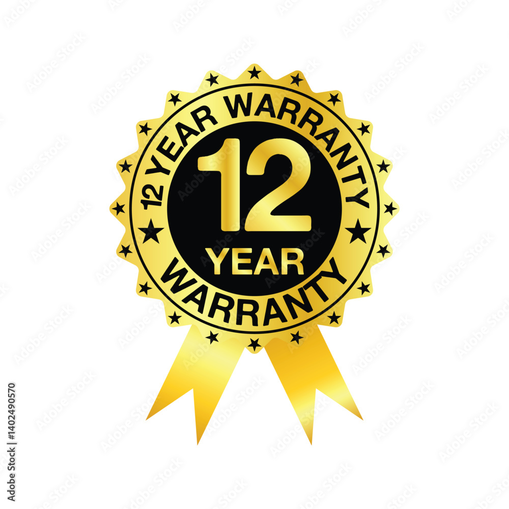 Premium Gold 1-Year Warranty Badge with Ribbon for Product Guarantee and Quality Assurance Premium Gold 1-Year Warranty Badge with Ribbon for Product Guarantee and Quality Assurance