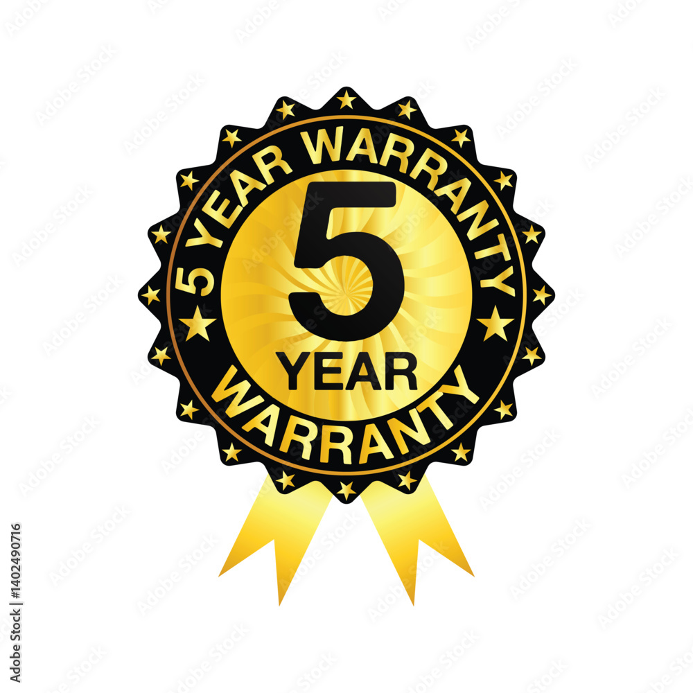 Naklejka premium Premium Gold 1-Year Warranty Badge with Ribbon for Product Guarantee and Quality Assurance
