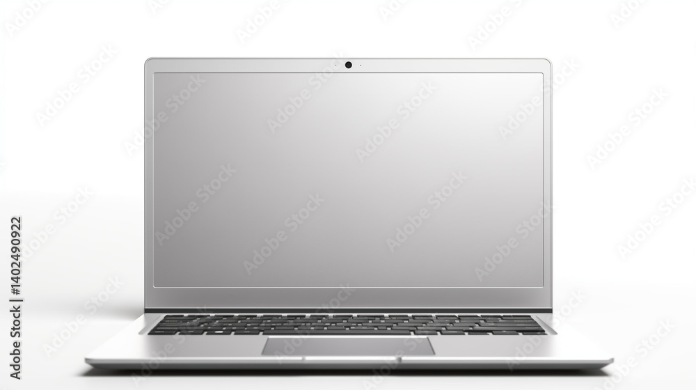 Modern Silver Laptop with Blank Screen on White Background Modern Silver Laptop with Blank Screen on White Background