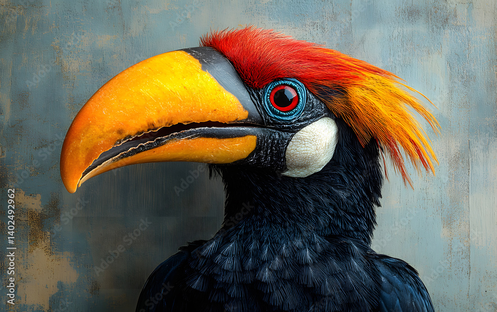 Fototapeta premium hornbill making a grumpy face, detailed beak and eyes