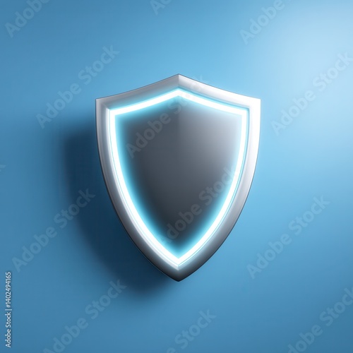Free Download A sleek, illuminated shield design against a blue background, symbolizing protection and security in a modern aesthetic. - GFXLoad