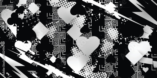 Photography Black and white abstract racing background with playing card pattern