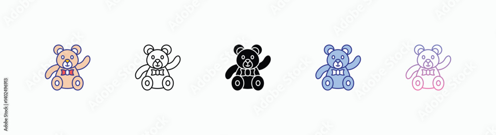 Fototapeta premium Teddy Bear icons set in different style vector stock
