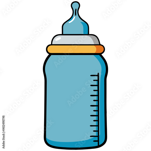 Blue cartoon baby bottle with measuring scale  
