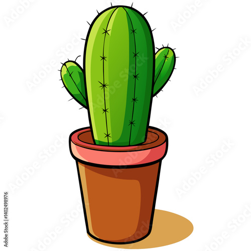 Cartoon cactus in terracotta pot  
