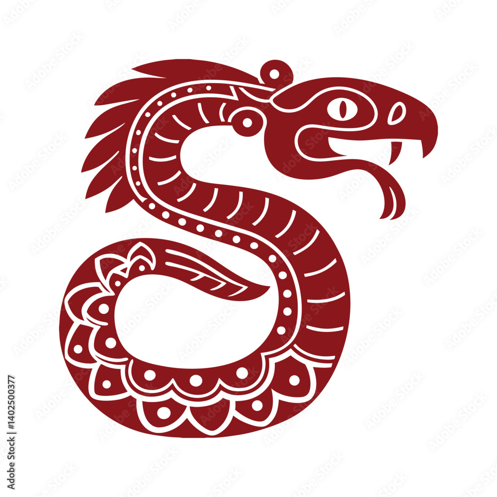 Fototapeta premium Pre-Hispanic Serpent Feathered serpent (Quetzalcoatl) coiled in a geometric pattern