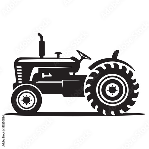 Tractor Vector Black silhouettes icon. Pictogram tractor, side view. with white background