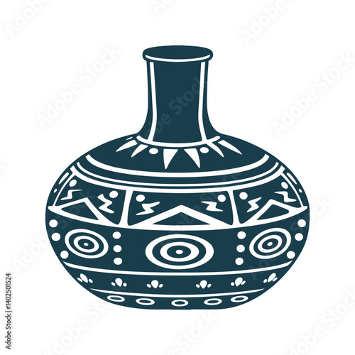 Oaxacan Pottery Jug Rounded clay jug with a slender neck and etched Zapotec symbols