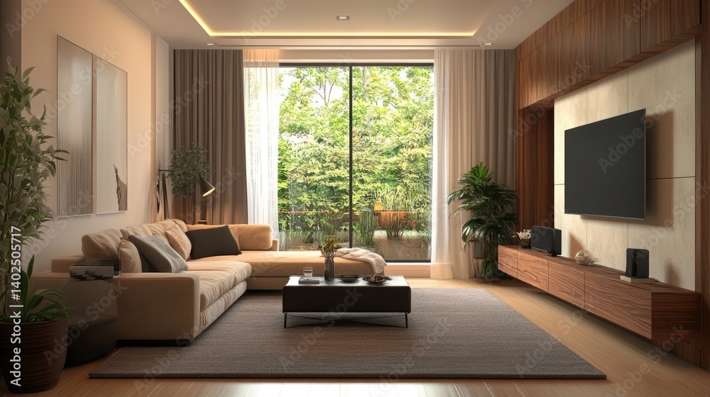 Fototapeta premium 3D render of a modern living room interior design