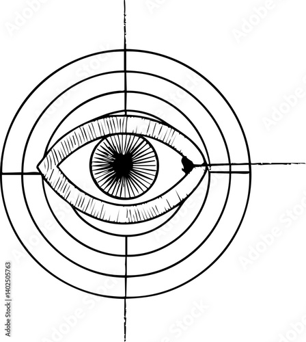 eye with concentric circles and crosshairs symbolizes agentic AI vision