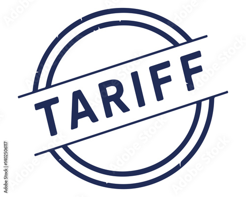 Illustration of a blue tariff stamp with a circular border and diagonal stripe across the center trade war import tariff economy concept transparent background