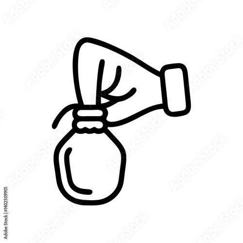 Hand holding a tied bag icon in a minimalist style