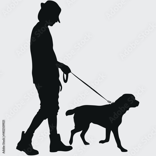 Woman Walking Dog Silhouette | Pet Leash Stroll Vector Graphic