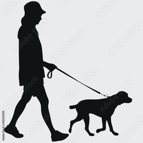 Woman Walking Dog Silhouette | Pet Leash Stroll Vector Graphic