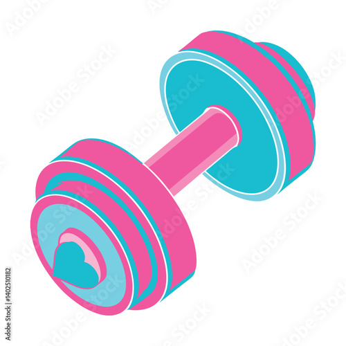 Gym Fitness Center Bold DumbbellI Icon with a Heart - Dumbbell Icon with Heart - Gym Fitness Vector