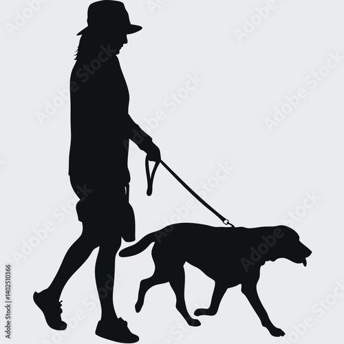 Woman Walking Dog Silhouette | Pet Leash Stroll Vector Graphic