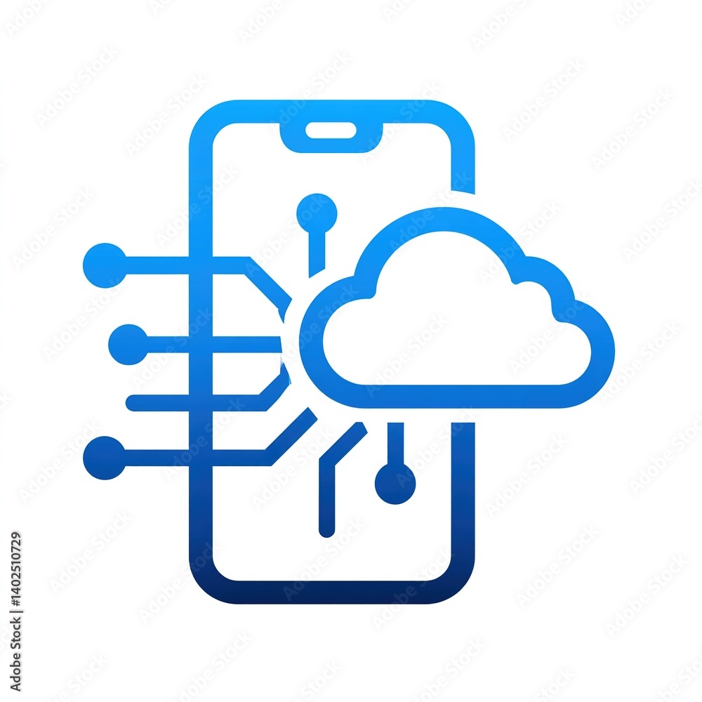 Gradient Blue Smartphone Cloud Circuit Design with Transparent Background Icon Gradient Blue Smartphone Cloud Circuit Design with Transparent Background Icon