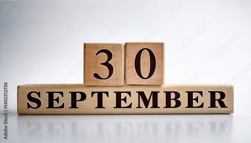 Fototapeta premium Minimalist photo of wooden blocks with date 30 September. Day and month, calendar on white background
