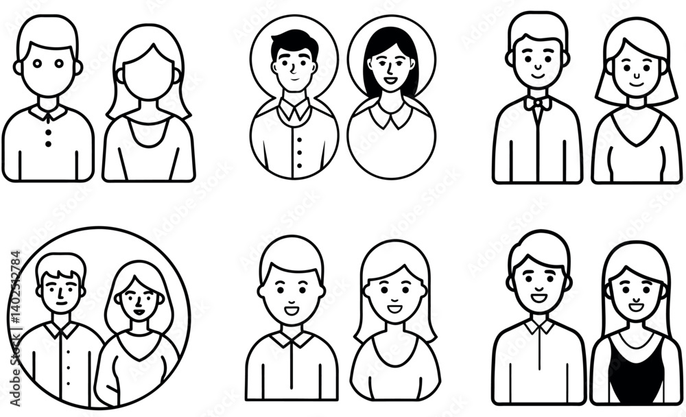 Couple and Group of People Vector Silhouettes - Black and White Icons Couple and Group of People Vector Silhouettes - Black and White Icons