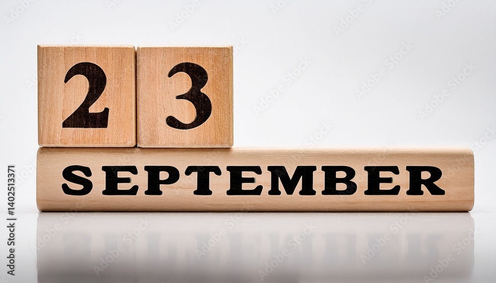 Fototapeta premium Minimalist photo of wooden blocks with date 23 September. Day and month, calendar on white background