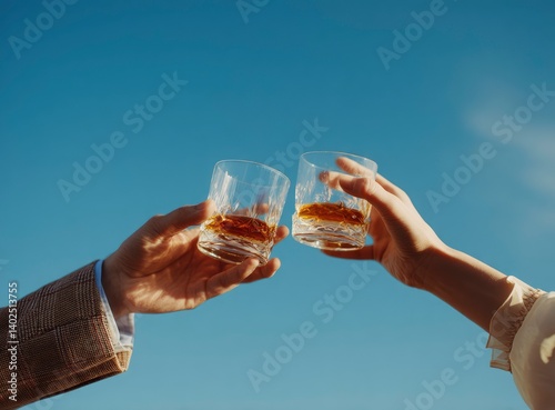 Toasting with Alcoholic Drinks Under a Clear Sky photo