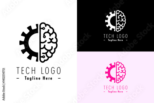 half gear and half brain design illustration, vector, logo for database, tech, artificial intelligence, cloud computing, data analyst, fintech, nlp, internet of things, machine learning, and more