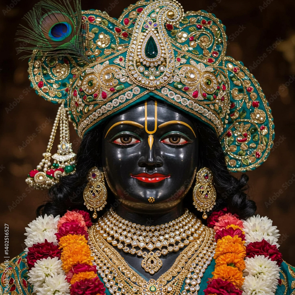 Krishna with Peacock Feathers: Ornate Idol of Lord Krishna
Krishna with Peacock Feathers: Ornate Idol of Lord Krishna