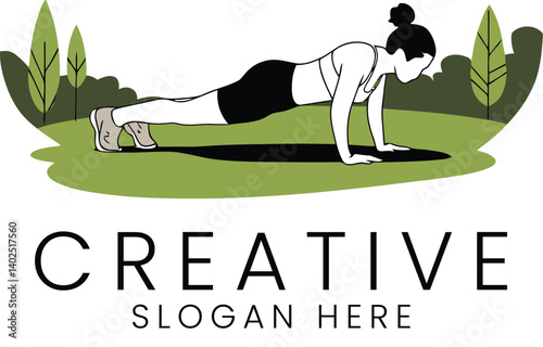 Woman Doing Plank Exercise Outdoor Fitness Green Nature yoga girl body park     