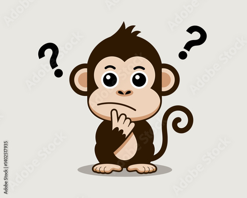 Confused Monkey Cartoon Character with Question Marks Illustration