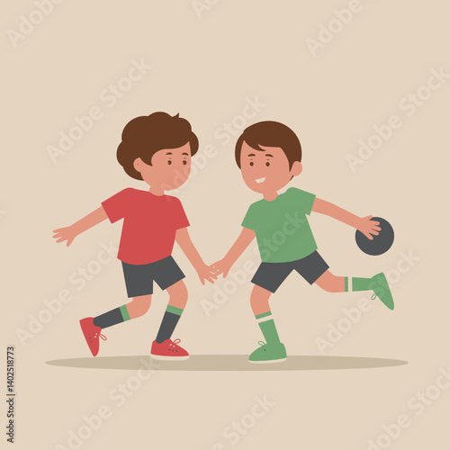 Kids Playing Handball: Cartoon Vector Illustration of Boys Having Fun