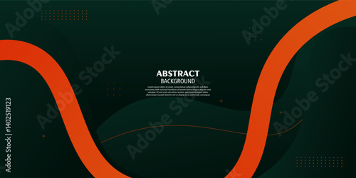 Green geometric business banner design. Creative banner design with wave shape and orange lines as template. Simple design on horizontal banner. Vector Eps10