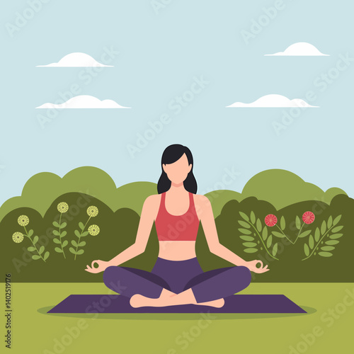 Woman in Lotus Position: Serene Yoga in Nature, Mindfulness Practice