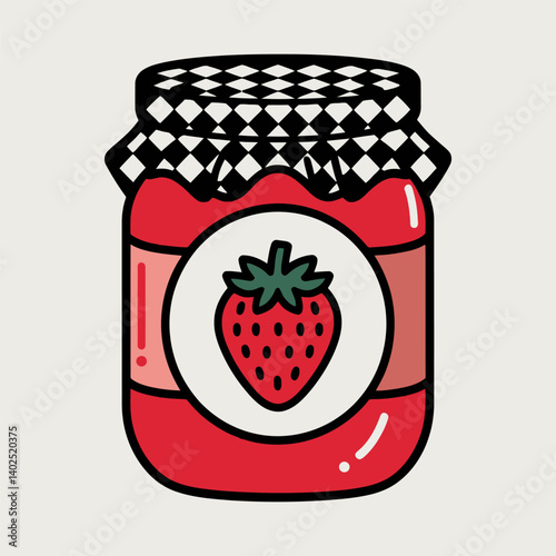 Cute Strawberry Jam Jar Cartoon Illustration