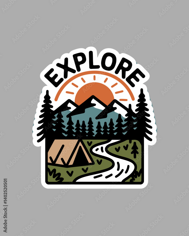 Fototapeta premium Adventure Awaits: Mountain Camping Scene with Tent and Winding River