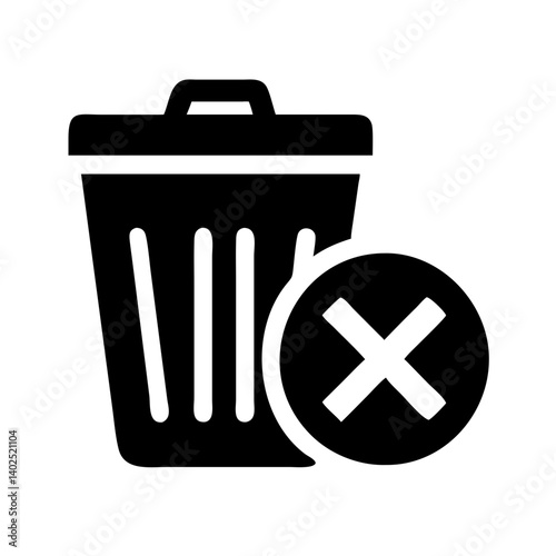 Trash Can Icon:  A simple yet effective icon depicting a trash can with a cross symbol indicating deletion or removal.