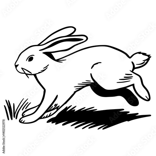 Elegant minimalist line art of a rabbit in motion, capturing swift grace and simplicity. Ideal for modern designs and nature-inspired projects.