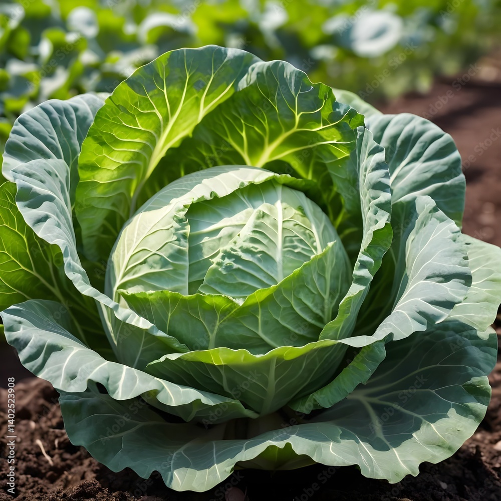 Fototapeta premium Fresh Green Cabbage in a Field
