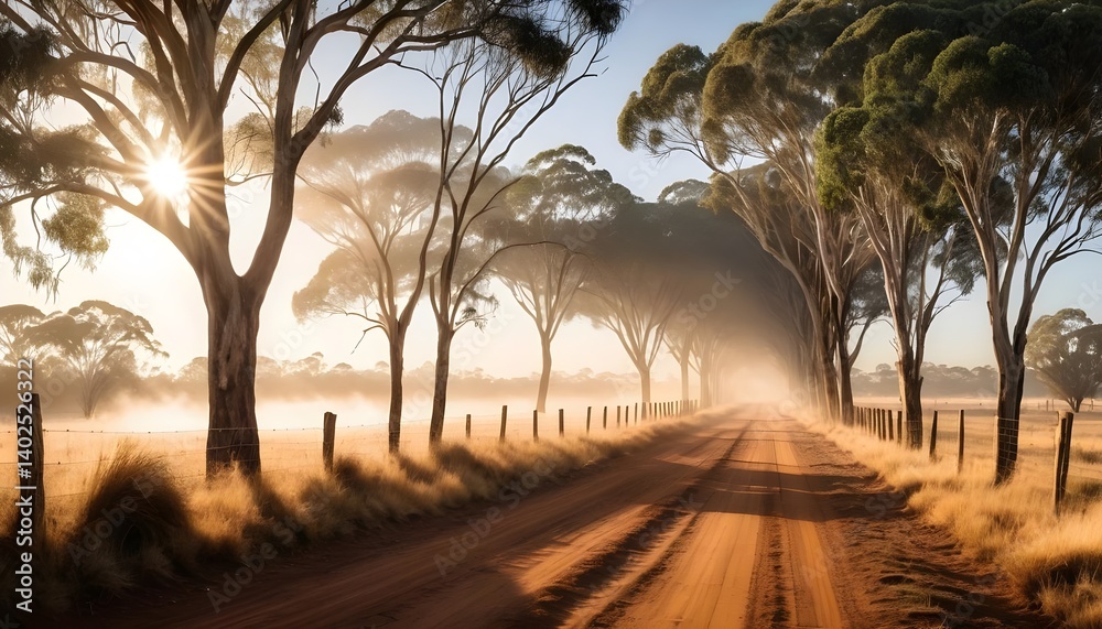 Fototapeta premium Sunlit Country Road at Sunrise