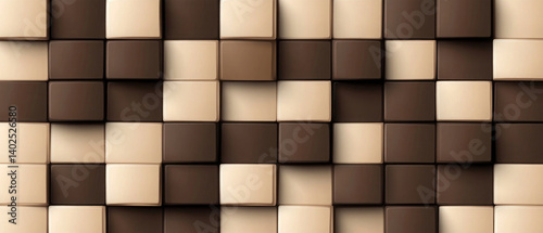 Abstract geometric brown beige 3d texture wall, with squares and cubes as background, textured wallpaper	
