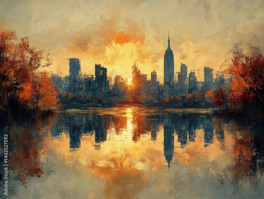 Obraz premium Aerial View of Florida Skyline Over a Serene Lake at Sunset