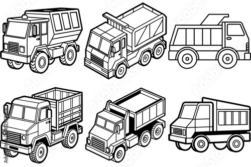 Collection of Simple Line Art Trucks Ready to be Colored by Children