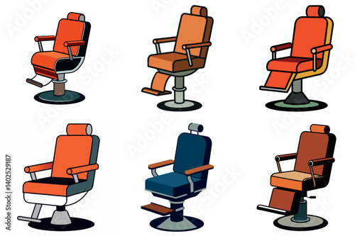 Collection of Six Barber Chairs in Varied Color Palettes and Designs