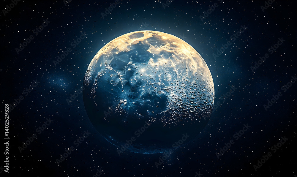 Obraz premium A stunning view of a luminous moon in a starry night sky, showcasing its craters and textures
