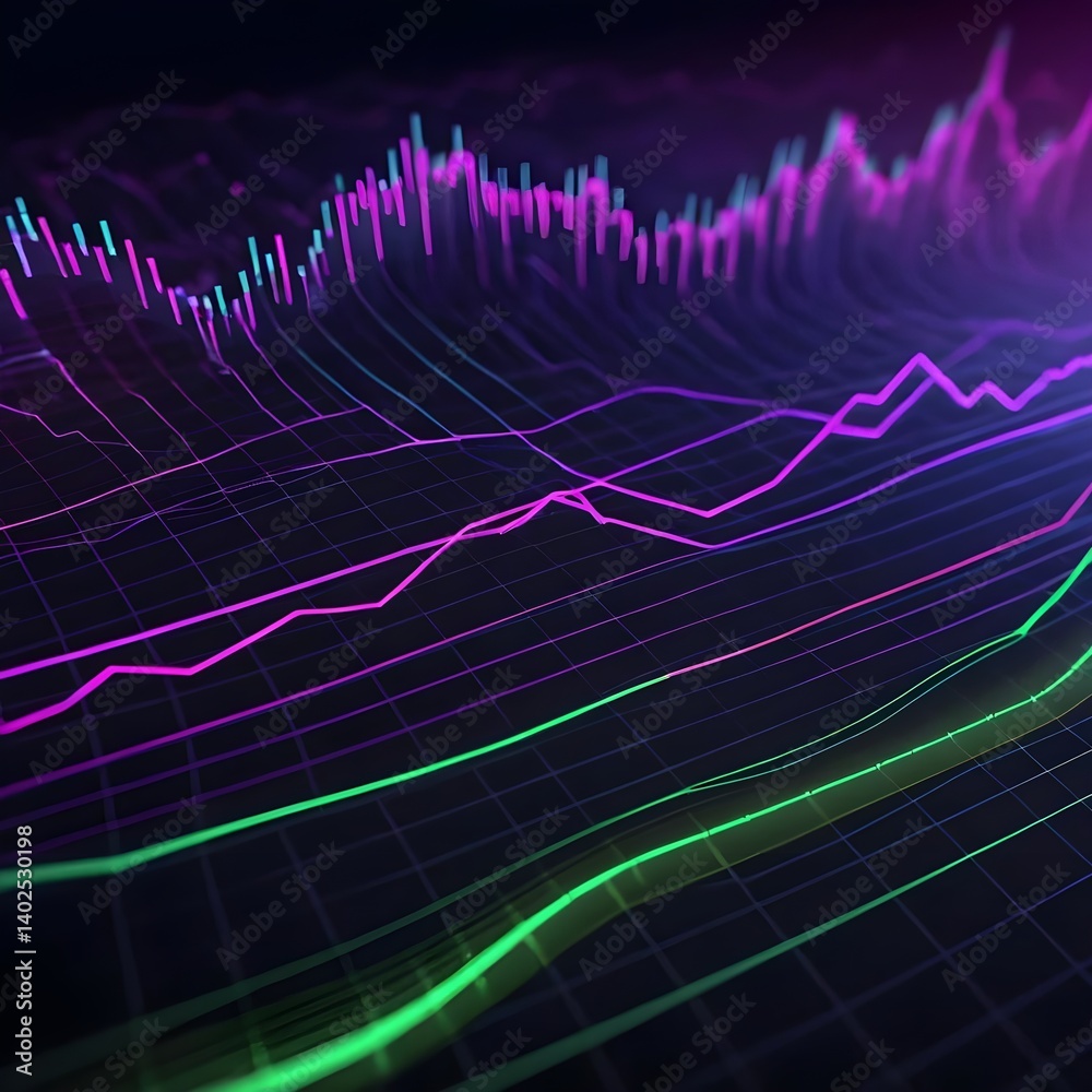 Naklejka premium Abstract Neon Stock Market Graph