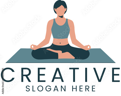 Woman Meditating Yoga Pose Minimalist Design Illustration zen art mat calm girl 