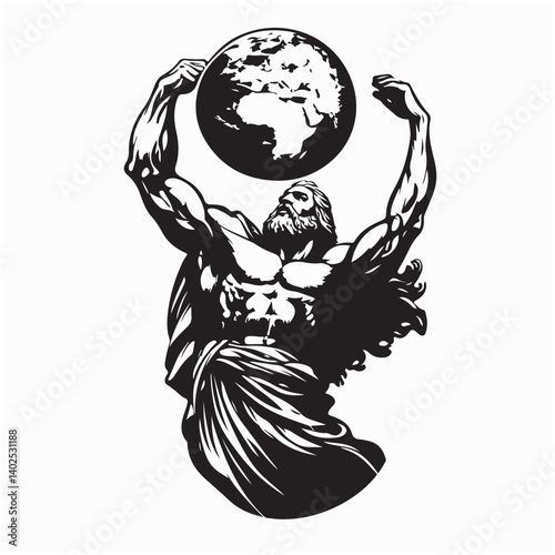 Greek goddess Atlas holding the globe image vector isolated on white background.