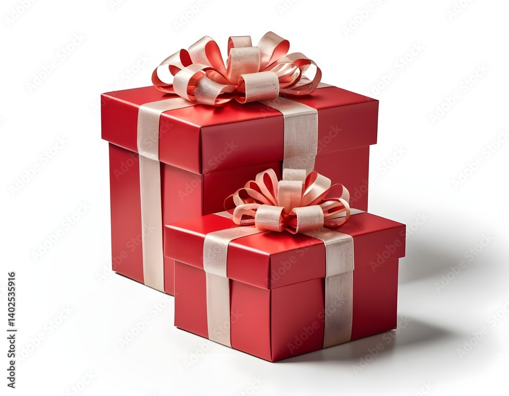 Obraz premium Two Red Gift Boxes with Beige Ribbons