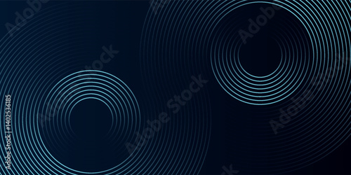 Blue abstract background with glowing circles. Swirl circular lines pattern. Geometric spiral. Twirl element. Modern graphic design. Futuristic technology concept.