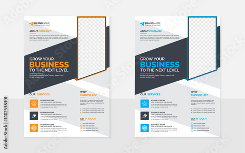 Modern Creative Professional Business Marketing Flyer design Template with rectangular rounds abstract t Green blue and orange shape.

